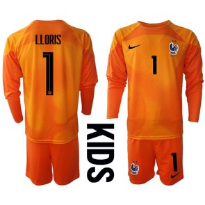 Maillot de foot France Hugo Lloris #1 Gardien de but Domicile enfant Monde 2022 Manche Longue (+ pantalon court)